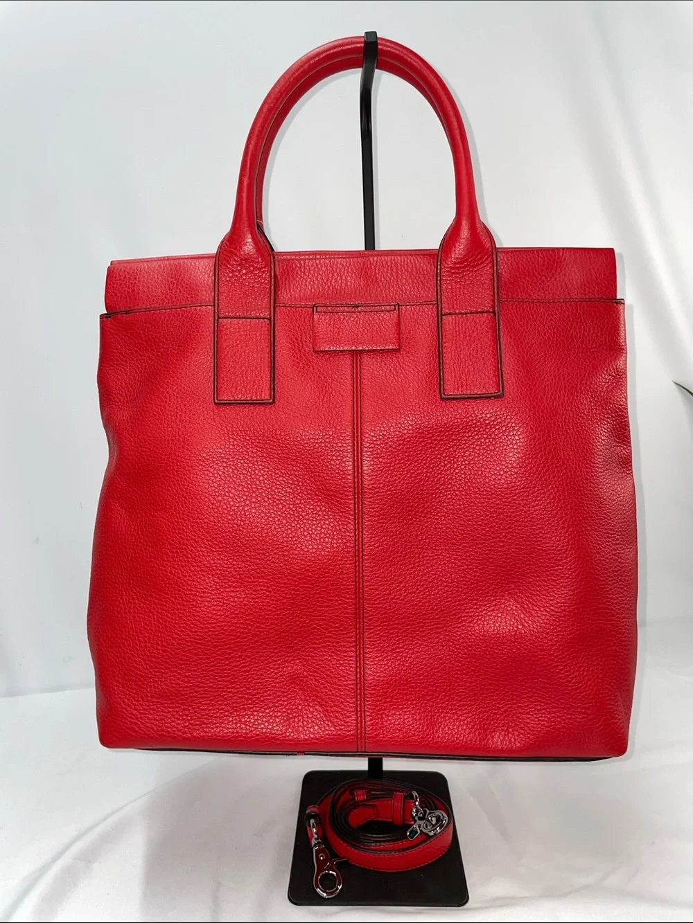 BADGLEY MISCHKA HELENE RED SOFT PEBBLED LEATHER TOTE BAG FTL-07-158